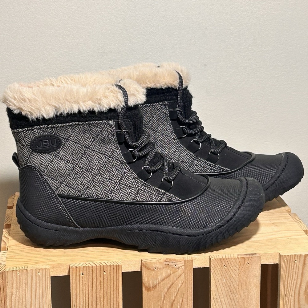 JBU Jambu‎ Womens 6 Ankle Boots Faux Fur Lined Black/ Gray Trek Traction